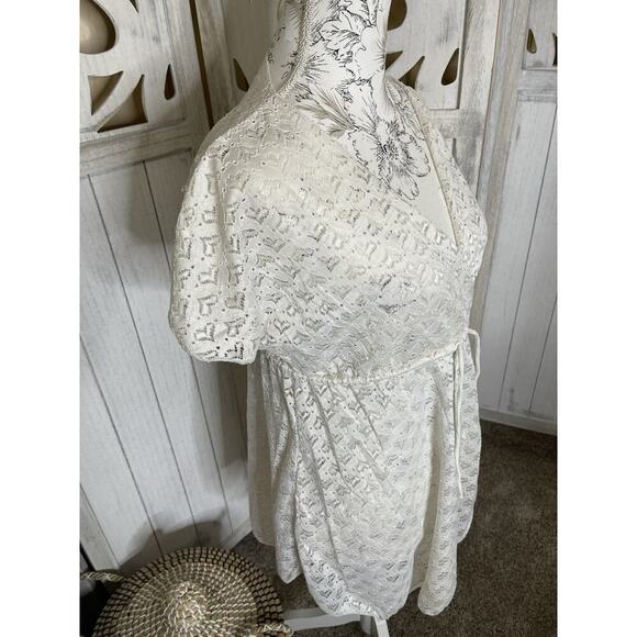 Vintage Cream White Heart Sheer Top Tunic Dress Y2K Fairy Size Small - Picture 2 of 4